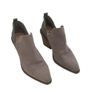 JUSTFAB Lula Pointed Toe Ankle Booties Grey Taupe Block Heel Size 7 Booties